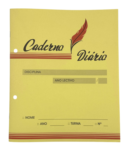Caderno diário folhas lisas, agrafado, com margens. 40 folhas. Formato: 190 x 230 mm.