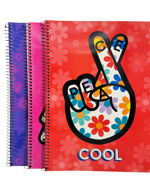 Caderno de folhas pautadas e de capa mole com espiral simples. Papel branco 60 g/m² com margem. 80 folhas