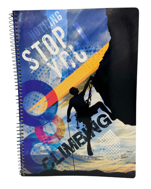 Caderno de folhas pautadas e de capa mole com espiral simples. Papel branco 60 g/m² com margem. 80 folhas