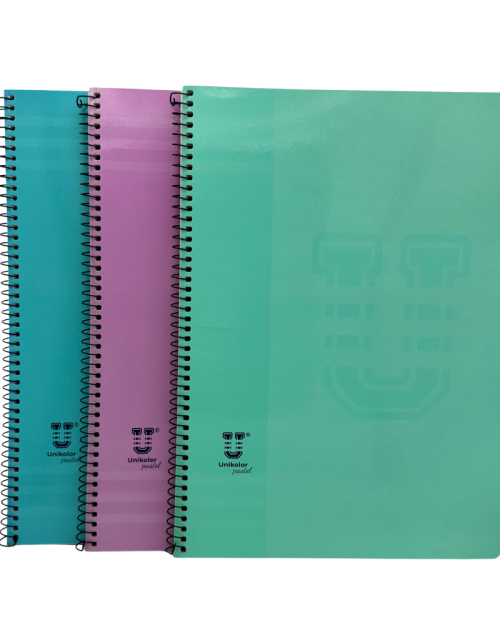 Caderno de folhas pautadas e de capa mole com espiral simples. Papel branco 60 g/m² com margem. 80 folhas.