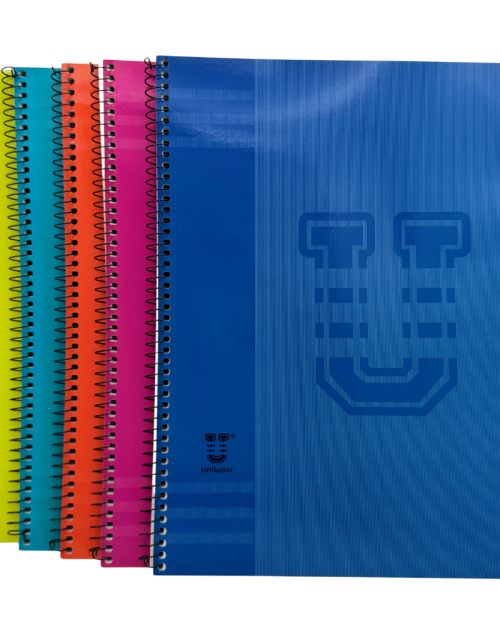 Caderno de folhas quadriculadas e de capa mole com espiral simples. Papel branco 60 g/m² com margem. 80 folhas.