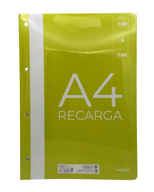 Recarga de 100 folhas A4 perfuradas de 100grs.