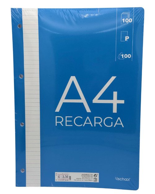 Recarga de 100 folhas A4 perfuradas de 100grs.