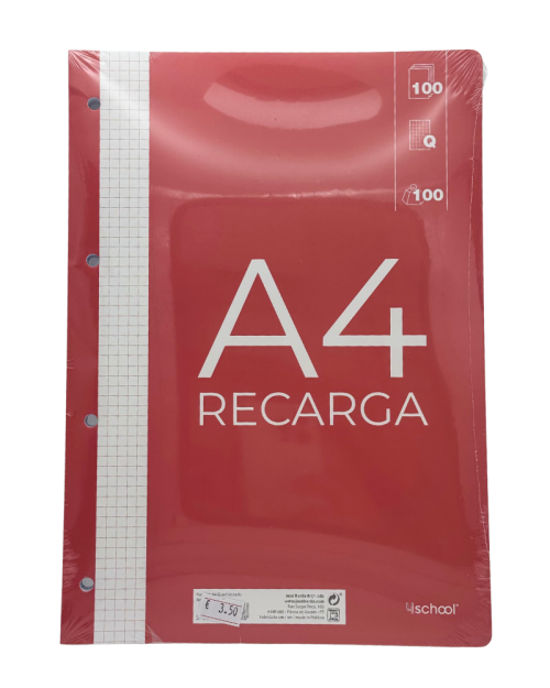 Recarga de 100 folhas A4 perfuradas de 100grs.