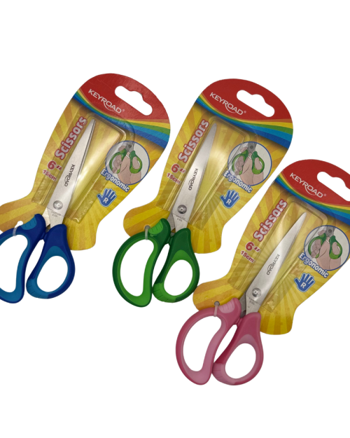 Tesoura aço inoxidável, pega ergonómica, 15cm, pontas redondas.