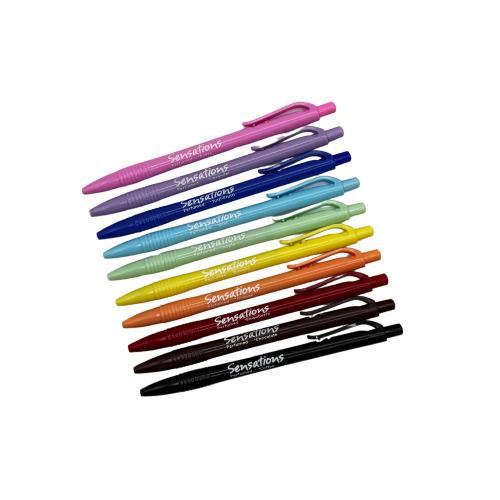 Esferográfica perfumada 0.7mm, 10 cores/aromas: menta, laranja, banana, morango, rosa, lavanda, maçã, tutti-fruti, chocolate, café.