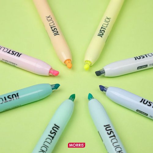 Sublinhador retrátil com sistema JUSTCLICK e com cores pasteis suaves.
