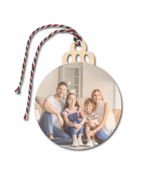 Enfeite Natal estampado em madeira 7cm diâmetro.