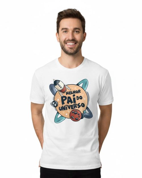 T-shirt branca, 100% algodão. Tamanhos disponíveis: XS, S, M, L