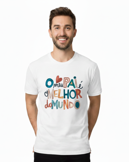 T-shirt branca, 100% algodão. Tamanhos disponíveis: XS, S, M, L